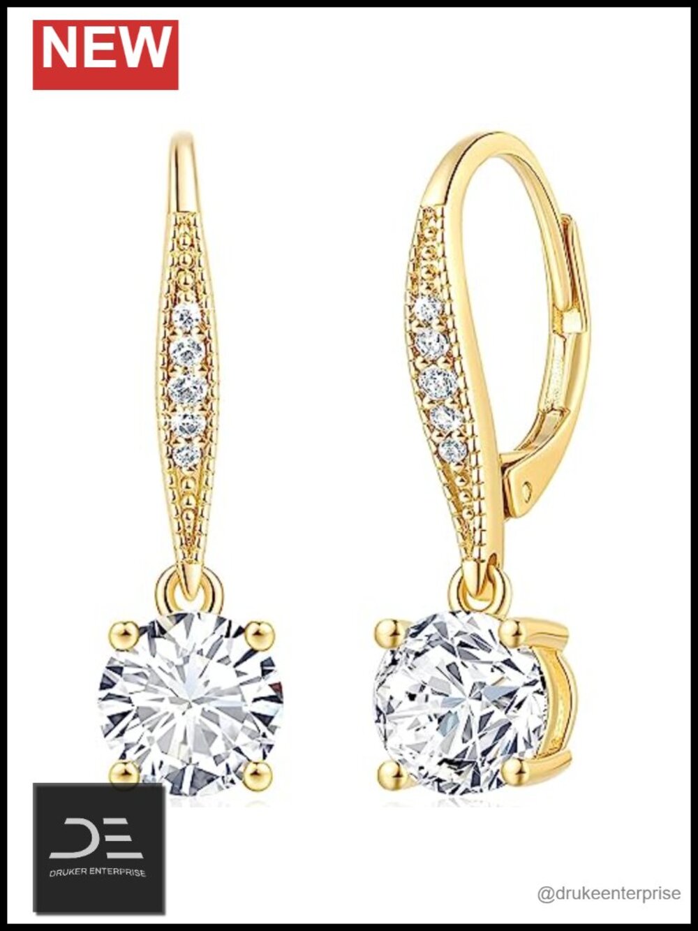 14k Gold Plated CZ Dangle Earrings Leverback Drop